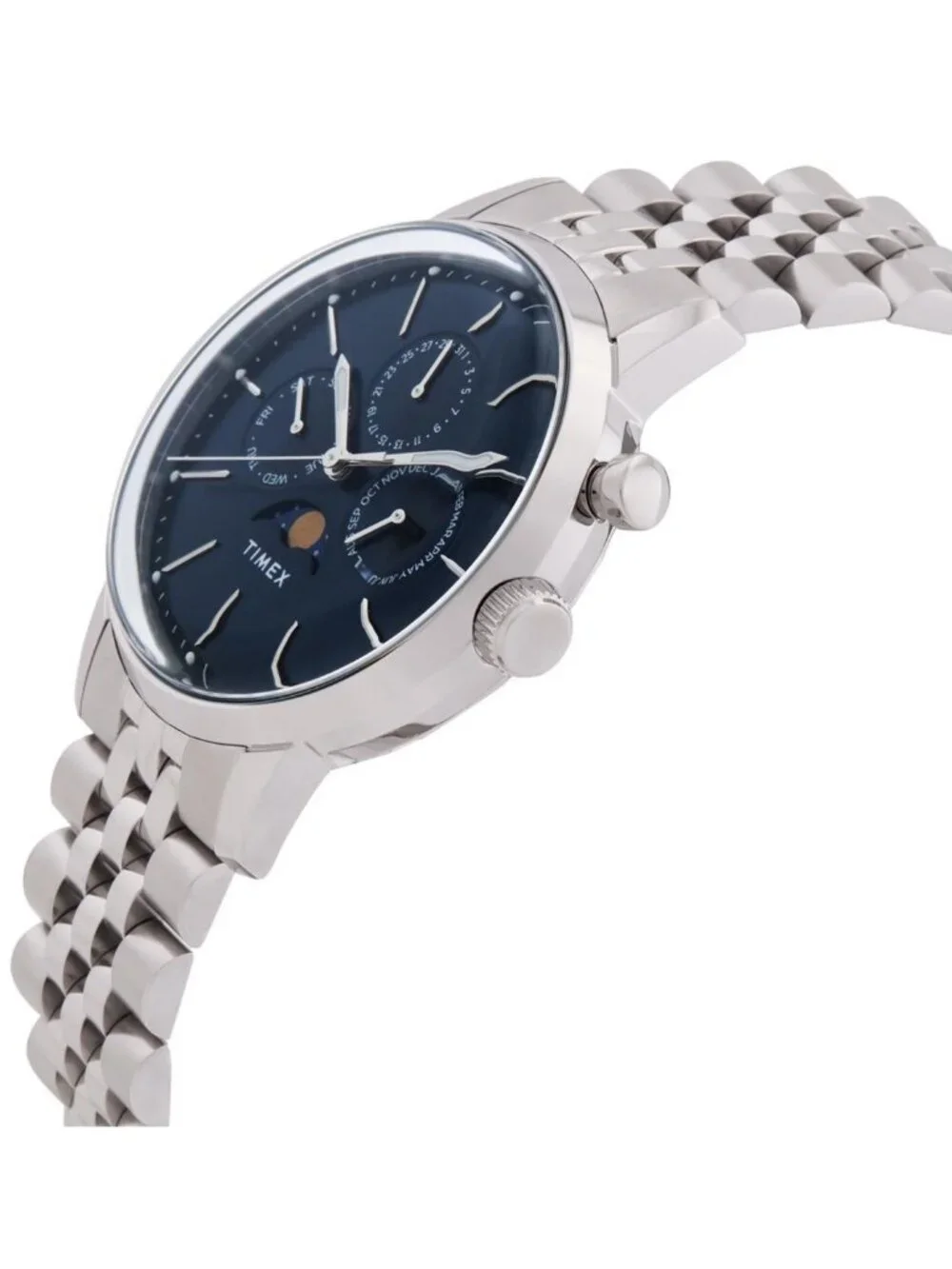 NWT Timex Marlin Quartz Moon Phase Blue Dial Watch